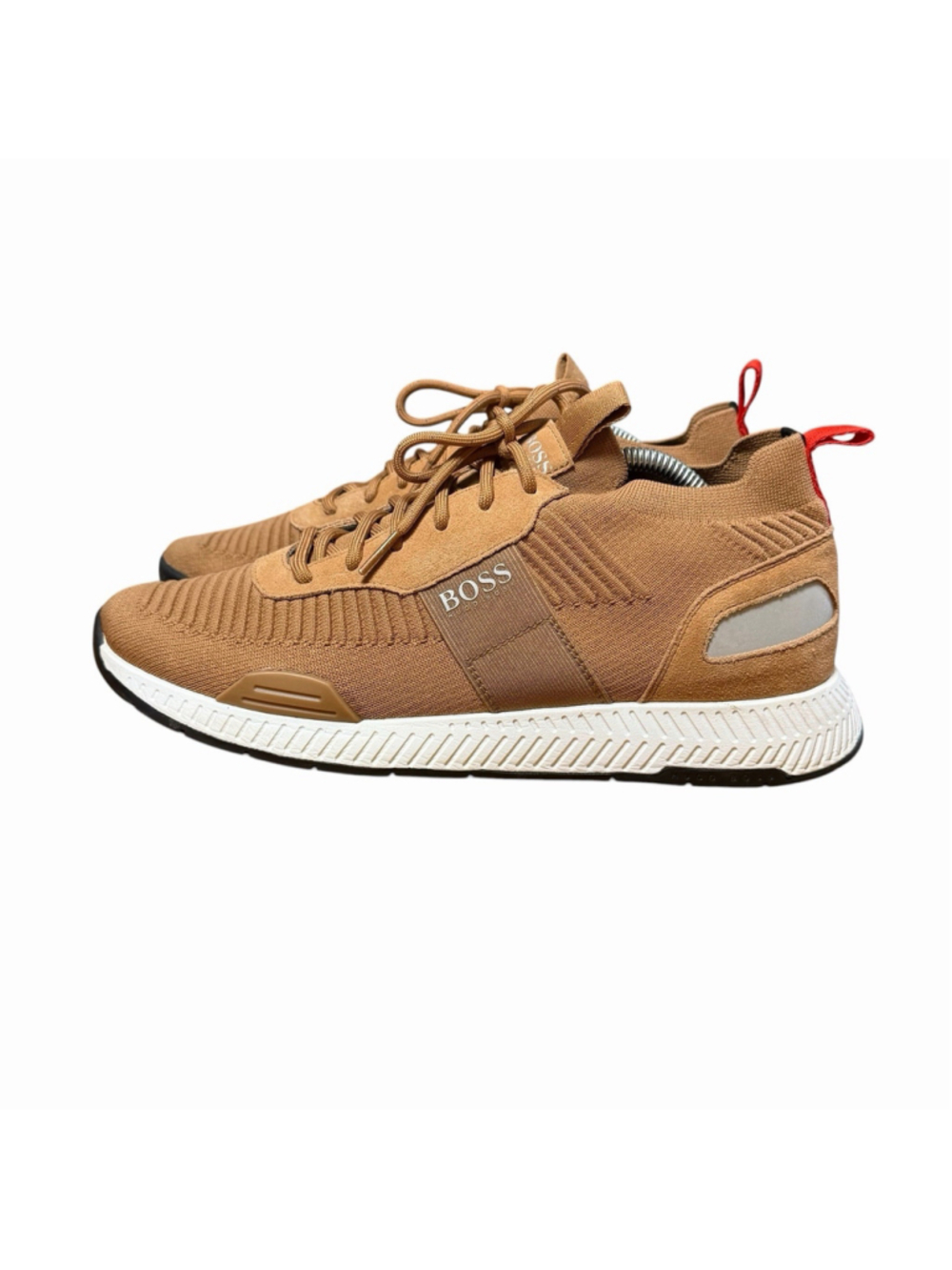 Hugo Boss Mens Beige Tan Brown Titanium Runn Knit Low Profile Sneakers Size 44